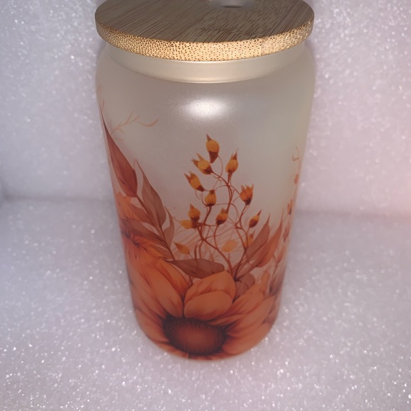 16 oz glass can cup with lid and straw sublimation design $25 each ! - Picture 2 of 2